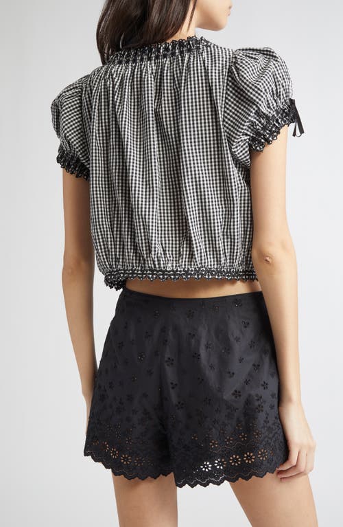 Doen Dôen Nera Tie Neck Puff Sleeve Crop Top In Black