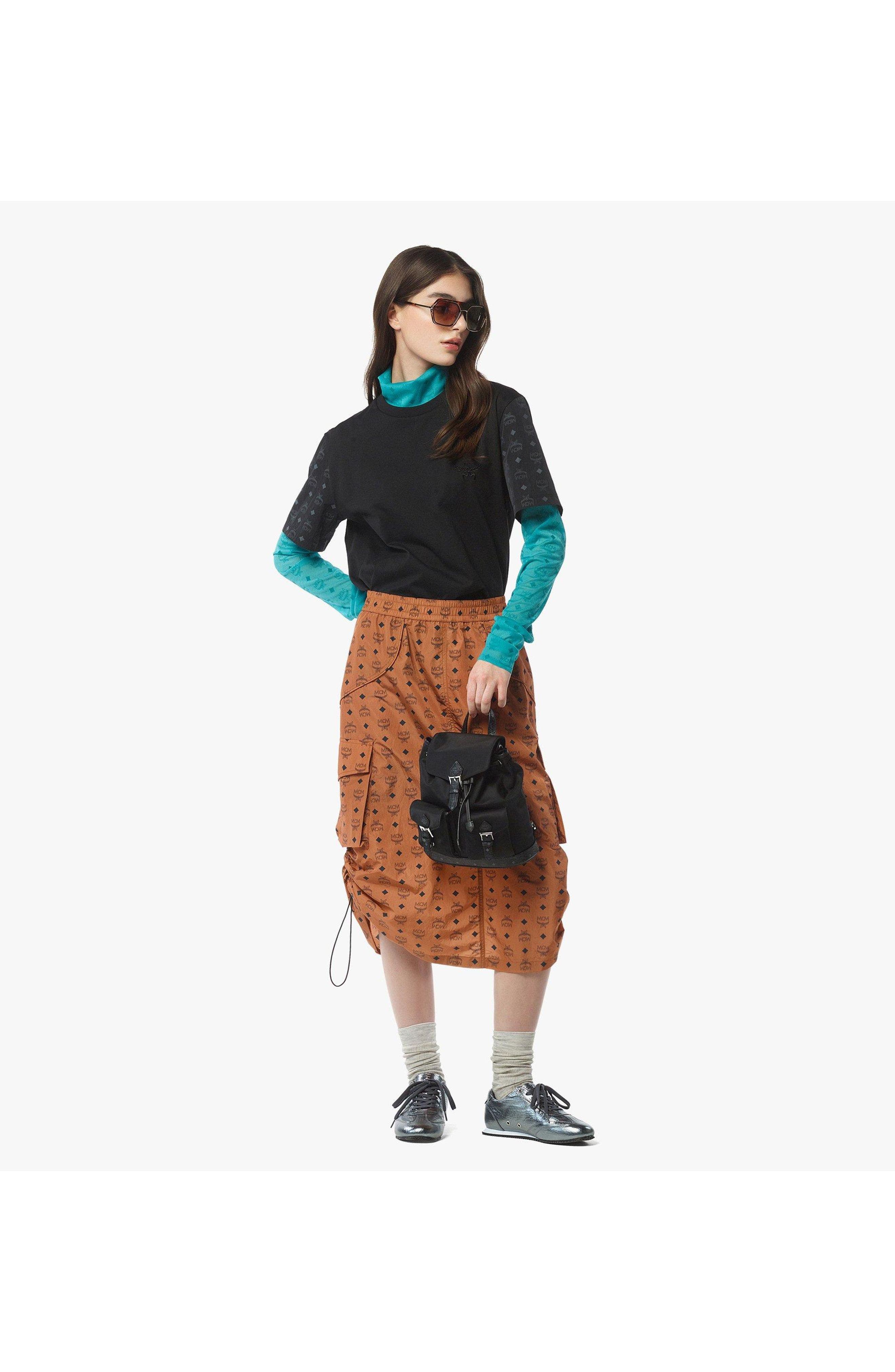 MCM Mini Aren Drawstring Backpack in ECONYL and Leather, Alternate, color, Black