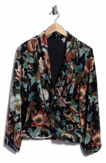Floral Print Stretch Velvet Wrap Top