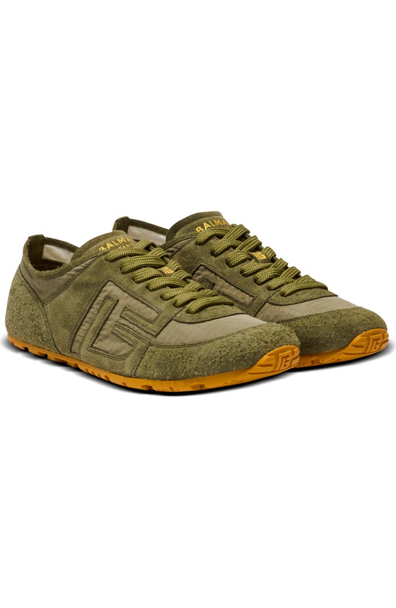 Balmain Racer 45 trainers in suede and ripstop nylon, Main, color, Khaki