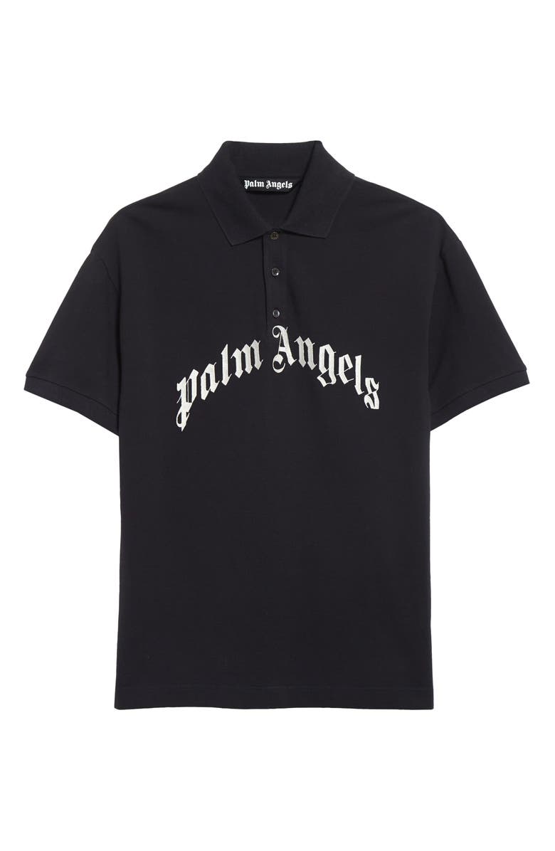 Palm Angels Curved Logo Cotton Polo, Alternate, color,