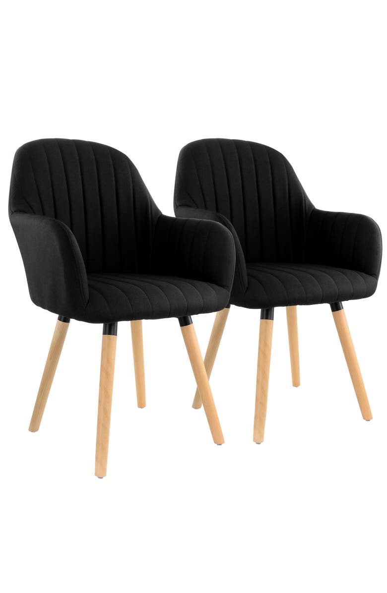 Elama 2 Piece Fabric Tufted Chair with Wooden Legs, Main, color, Black