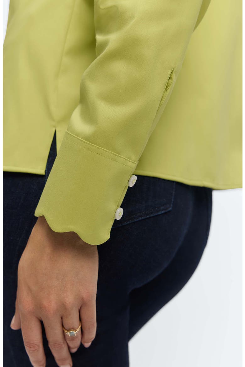 Bridget Scalloped Matte Sateen Button-Up Shirt, Alternate, color, CHARTREUSE