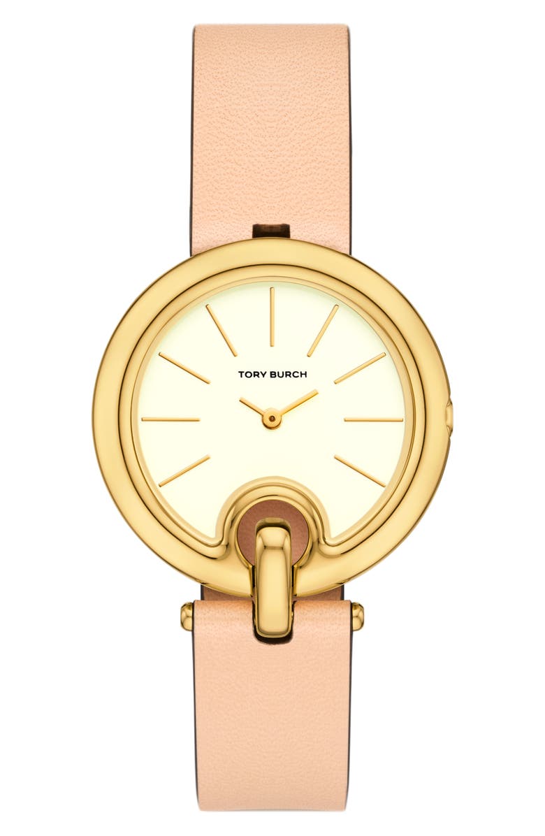 Tory Burch The Pierced Leather Strap Watch, 36mm, Main, color, Tan