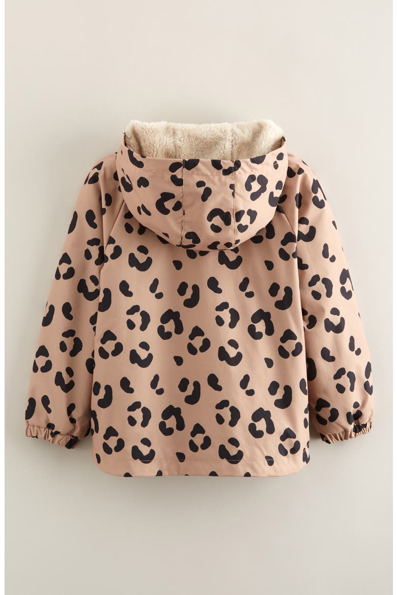 Kids' Print Faux Fur Lined Hooded Jacket, Alternate, color, TAN NATURAL LEOPARD