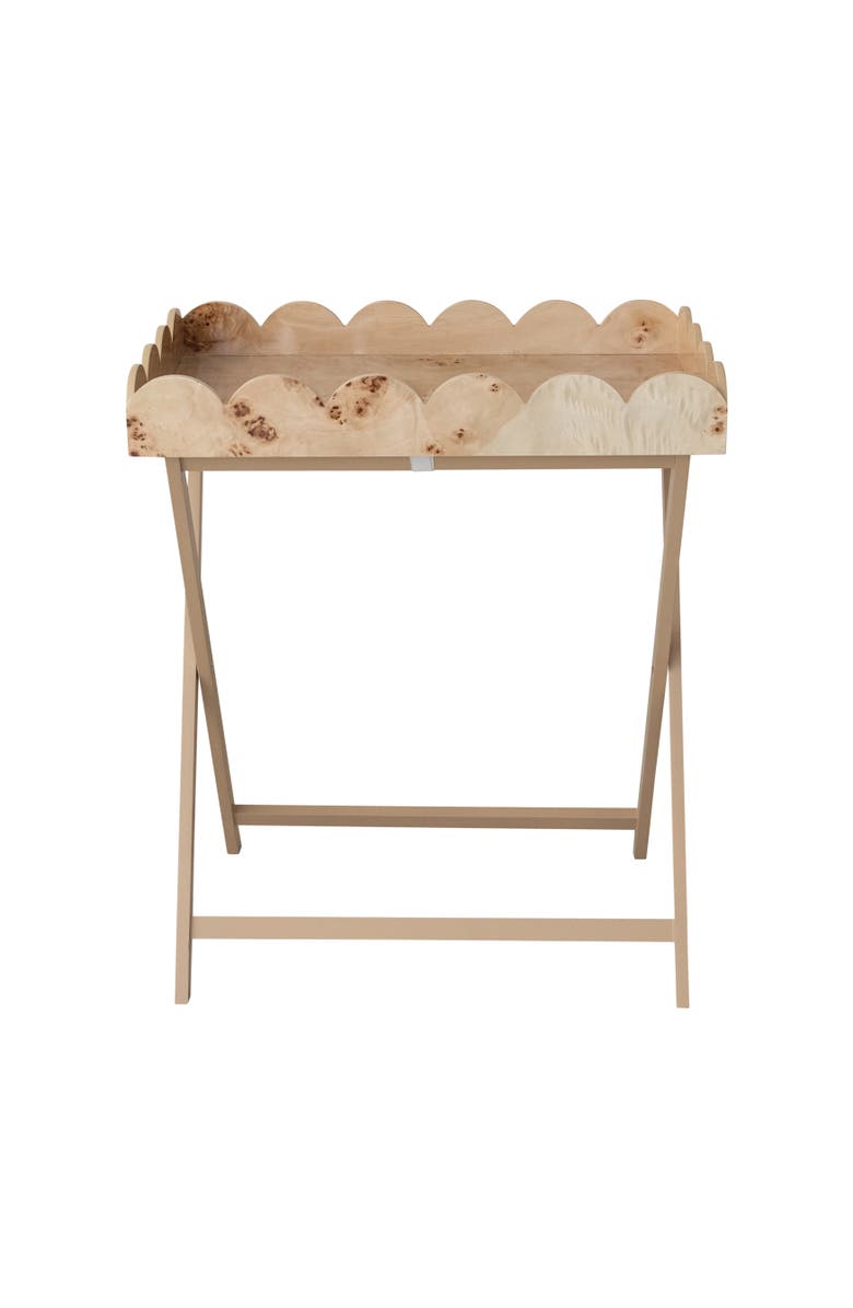 Storied Home Folding Table with Removable Scalloped Tray, Main, color, Beige