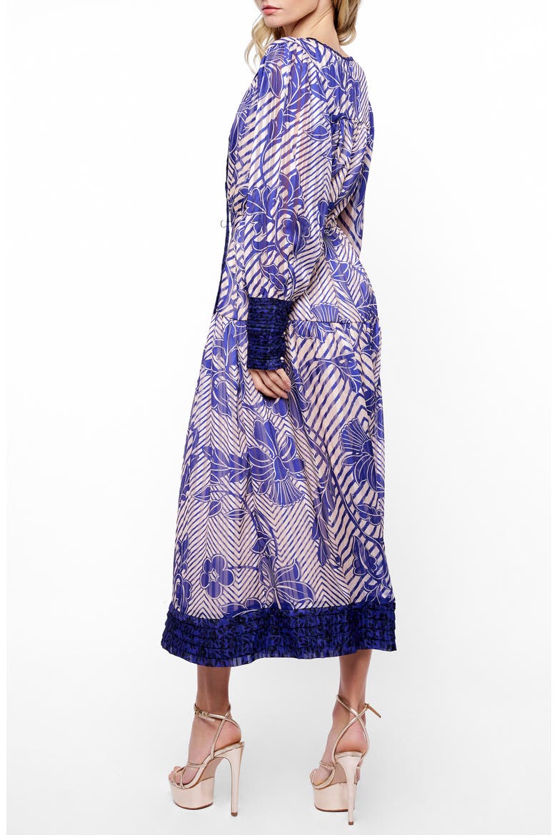 Mindy Scarf Print Midi Dress, Alternate, color, NAVY