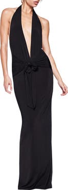 I.AM.GIA Ziva Plunge Halter Maxi Cocktail Dress