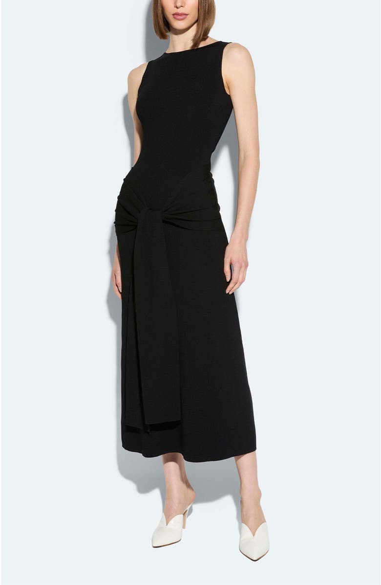 LAPOINTE Matte Viscose Waist Tie Dress, Main, color, Black