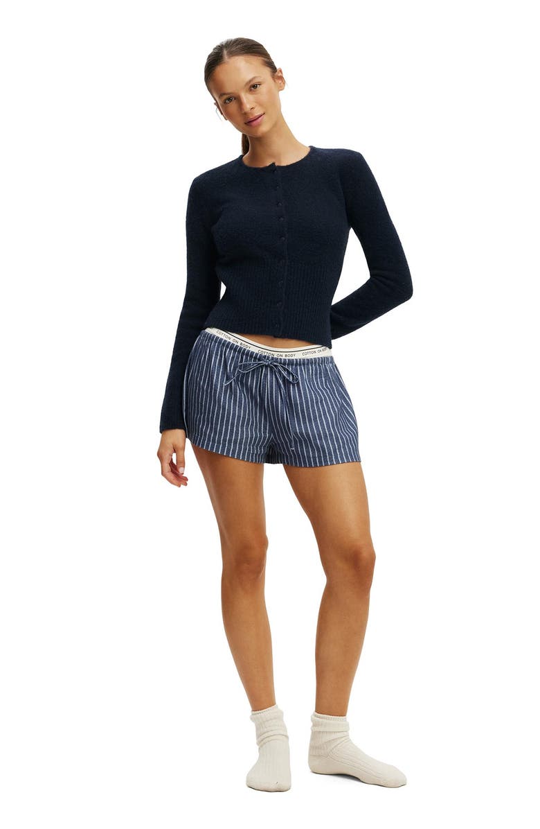 COTTON ON BODY Women's Cloud Soft Flannel Short, Alternate, color, Gerry Stripe Steely Blue