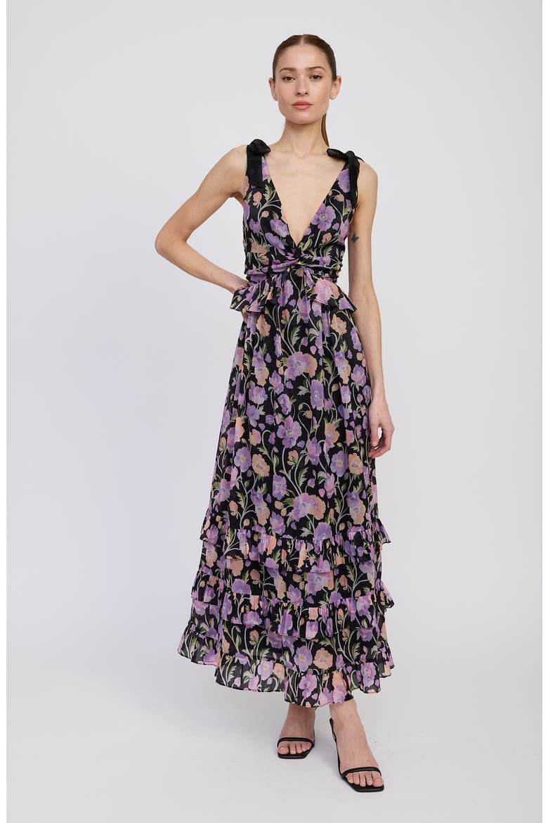 Becca Floral Tiered Dress, Alternate, color, BLACK PURPLE ORANGE
