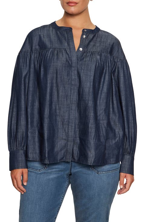 Personal Best Shirred Button-Up Shirt (Plus)