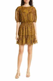Mairley Leaf Print Ruffle Hem Dress