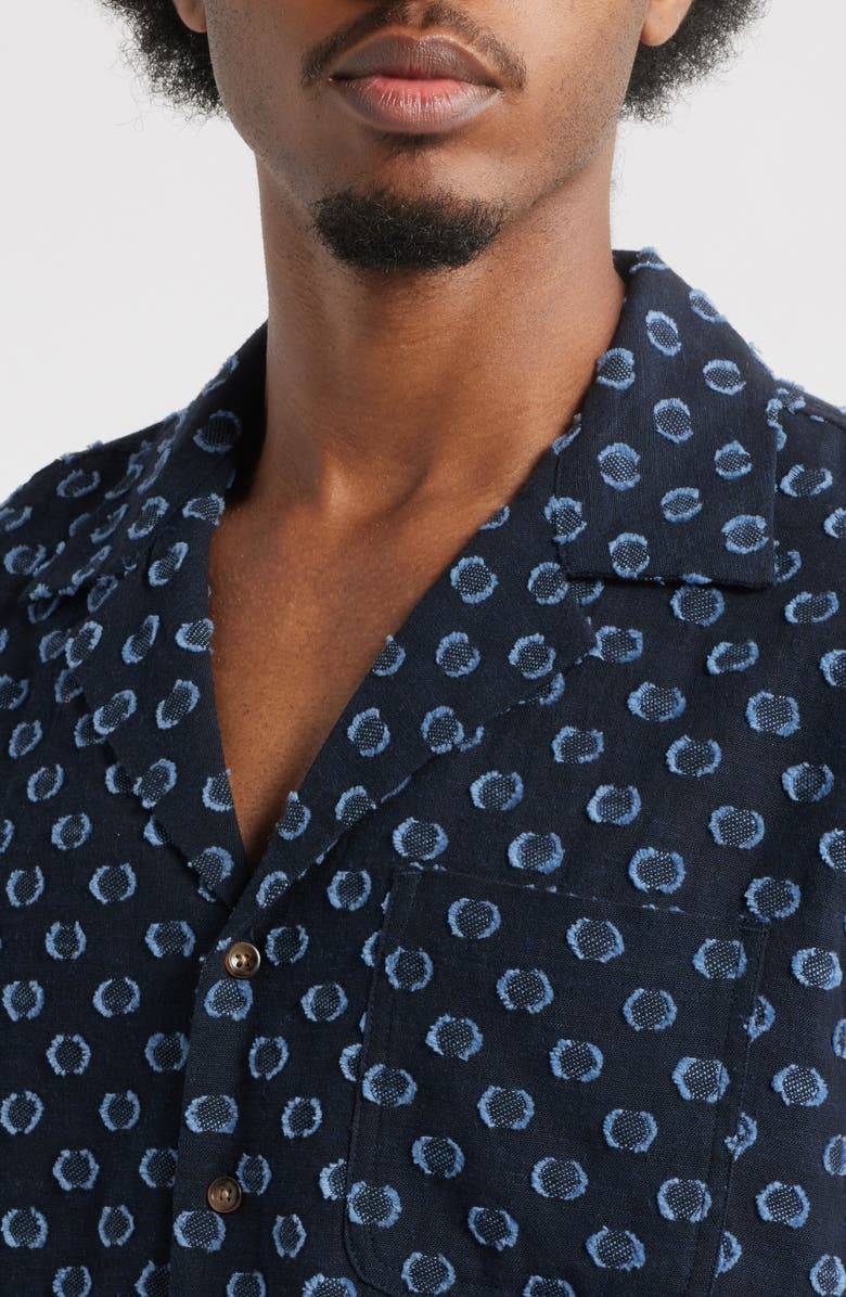 RIZORT Jame Dot Print Cotton & Linen Camp Shirt, Alternate, color, Navy