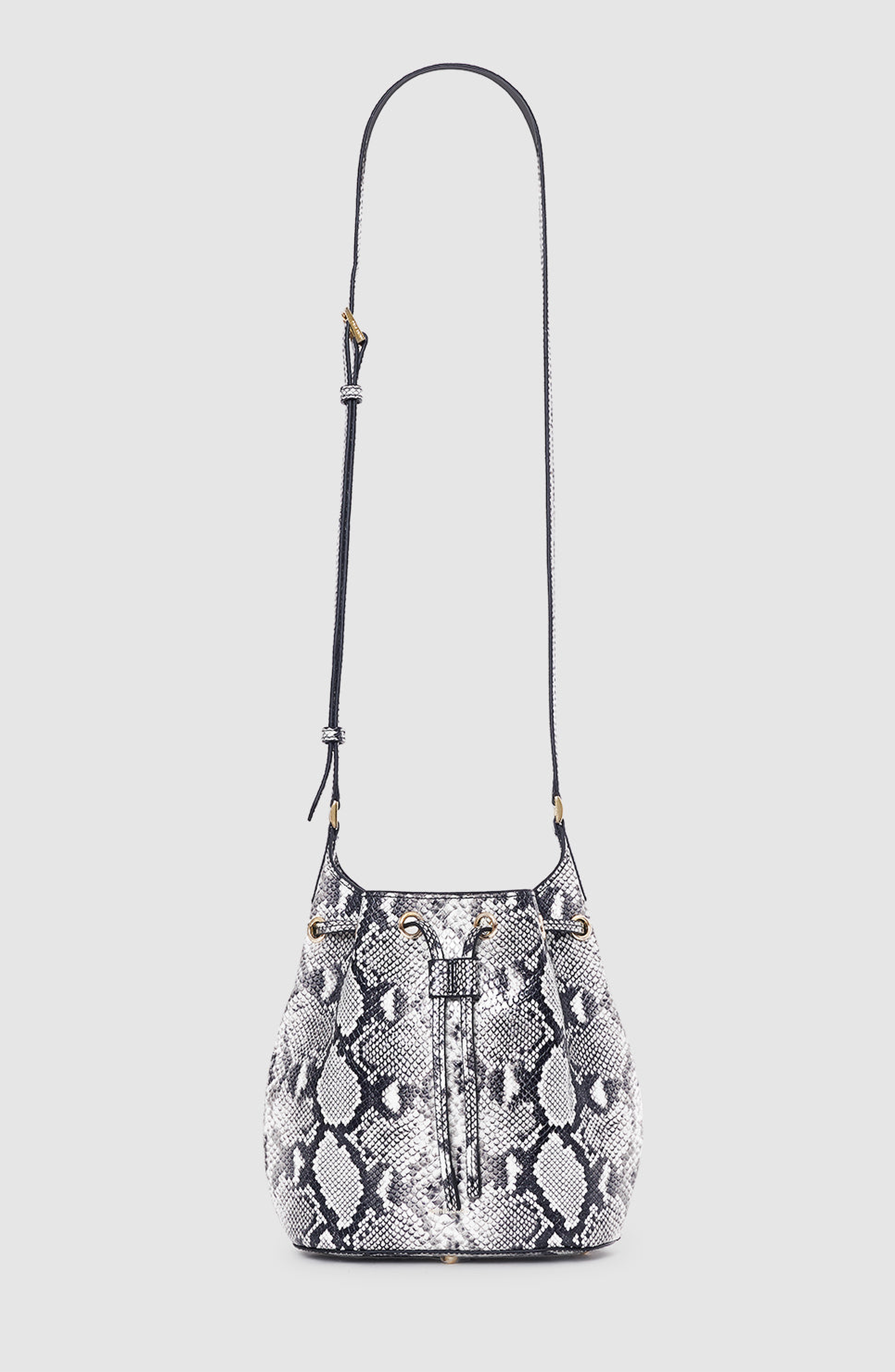 ANINE BING Mini Alana Bucket Bag, Main, color, Black / White Python