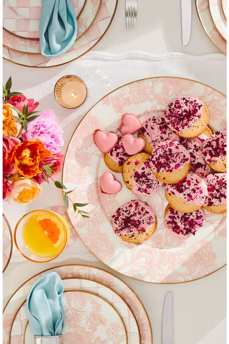 Sterling English Garden Enameled Steel Platter, Alternate, color, PINK/ WHITE