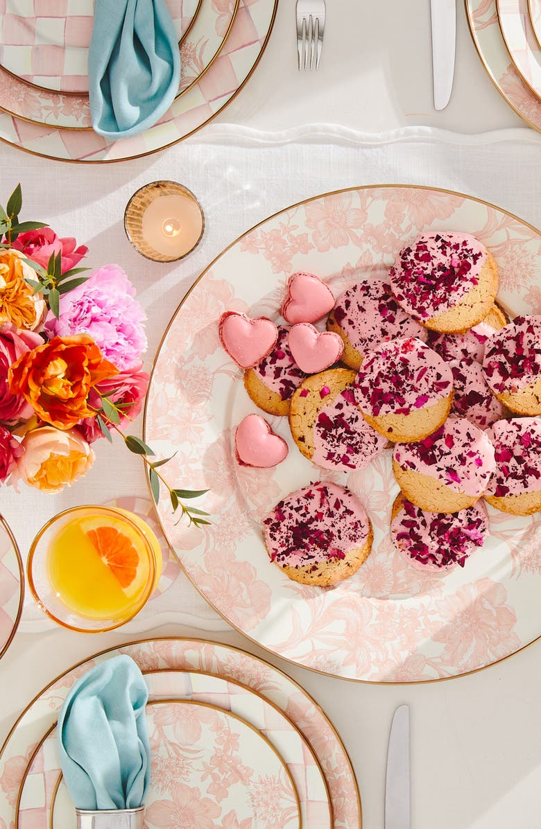 MACKENZIE CHILDS Sterling English Garden Enameled Steel Platter, Alternate, color, Pink/ White