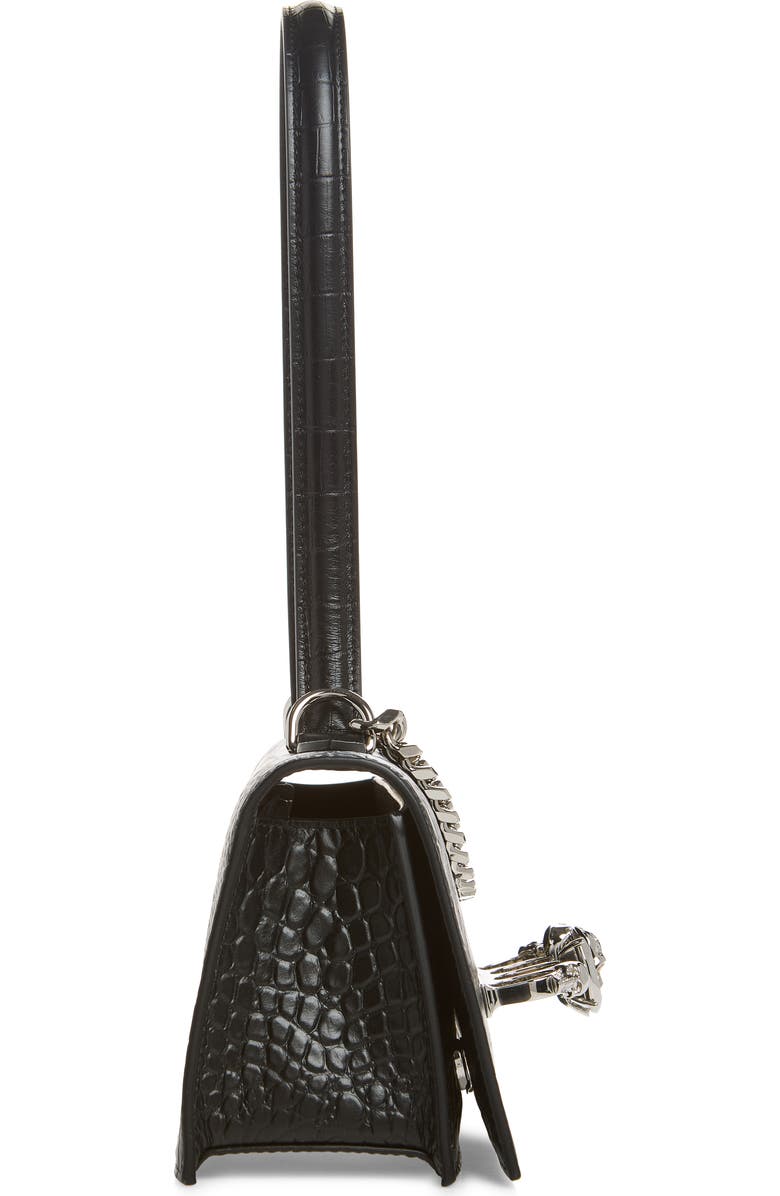 McQueen Jewelled Croc Embossed Top Handle Bag, Alternate, color, Black/ Silver