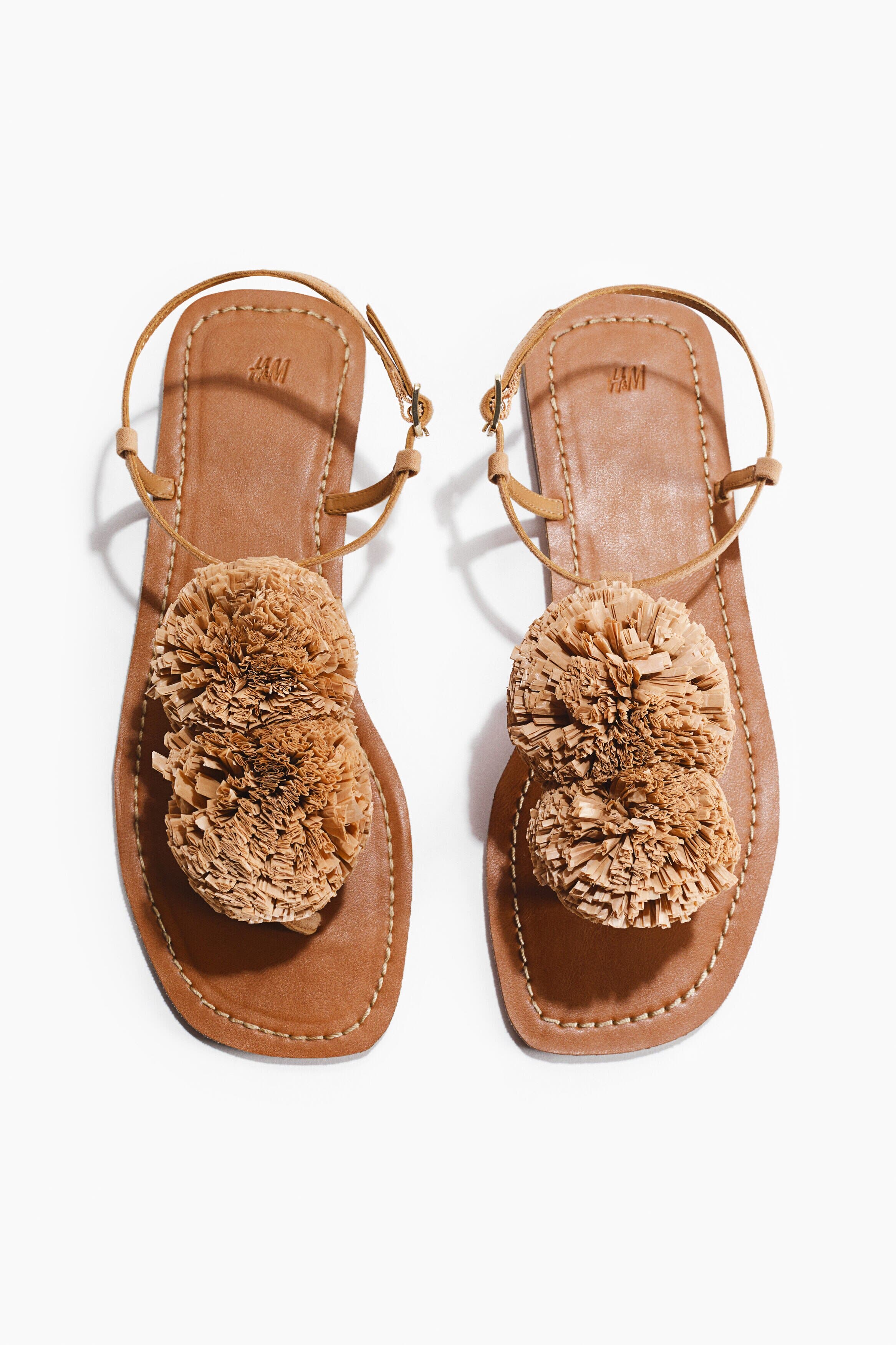 H&M Appliquéd Strappy Sandals, Alternate, color, Dark Beige