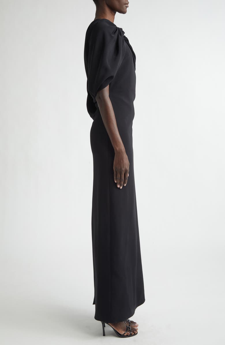 Oscar de la Renta Drape Sleeve Stretch Cady Column Gown, Alternate, color, Black