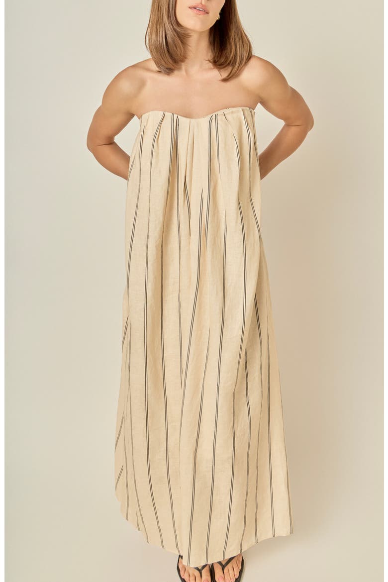 Strapless Pintuck Striped Maxi Dress, Alternate, color, BEIGE/ BLACK