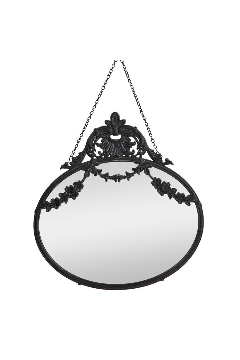 Vintage Pewter Framed Wall Mirror with Decorative Chain, Black, Alternate, color, Black