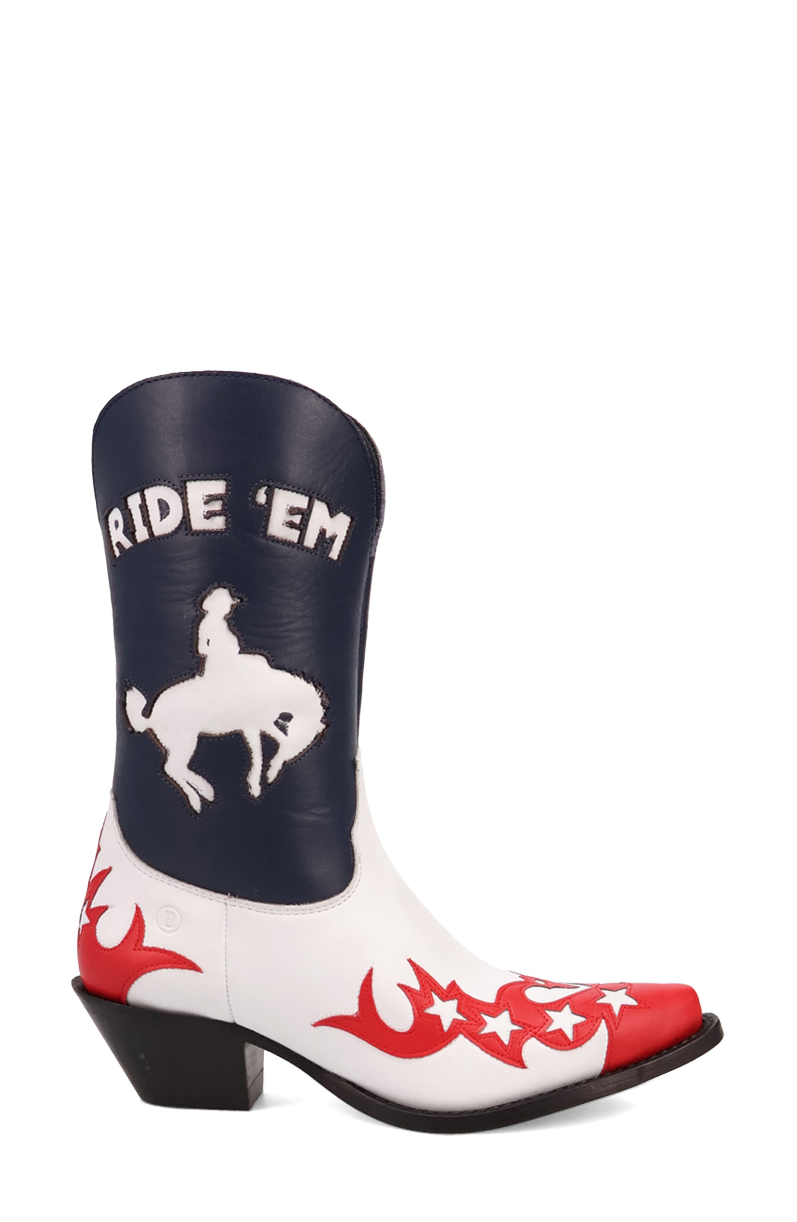 Dingo Cowgirl Western Boot, Alternate, color, White/Blue/Red