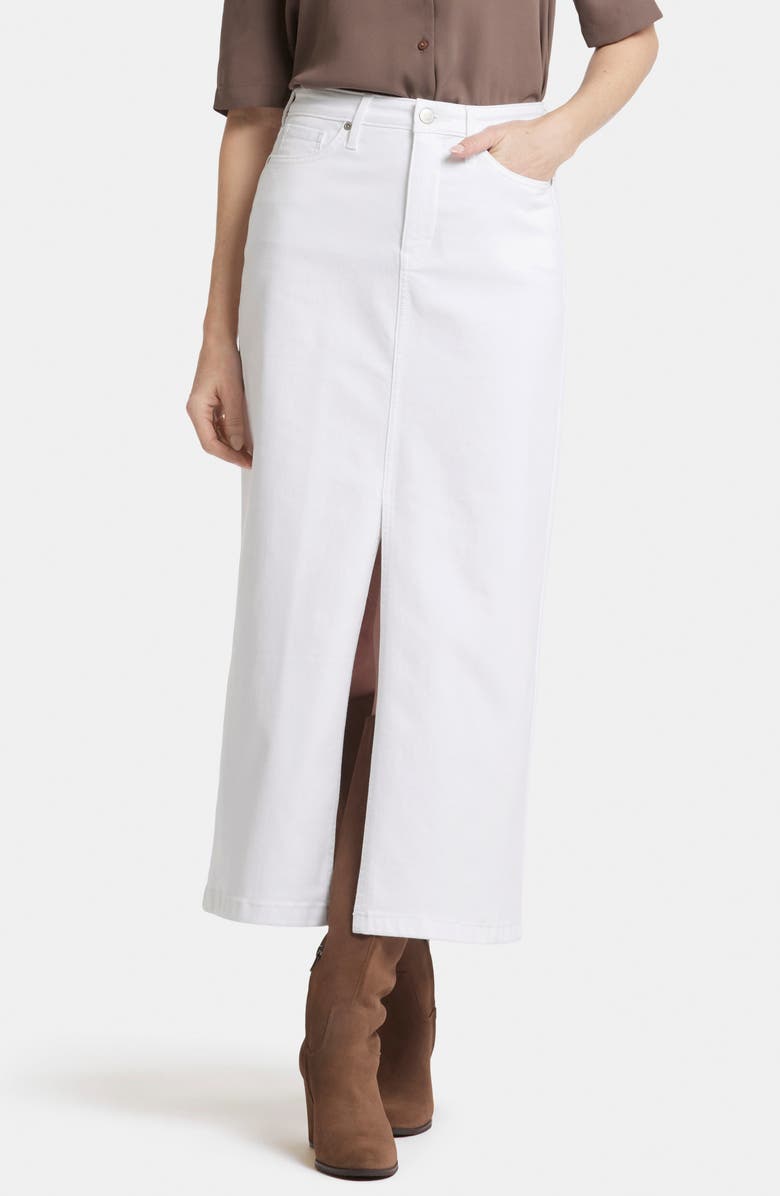 NYDJ High Waist Slit Front Denim Maxi Skirt, Main, color, Optic White