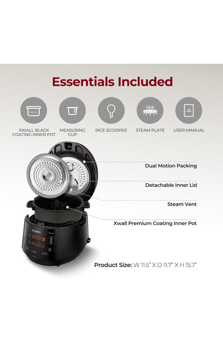 Cuckoo 10-Cup (Uncooked) Heating Pressure Rice Cooker  with Nonstick Inner Pot, Auto Clean, Alternate, color, Black