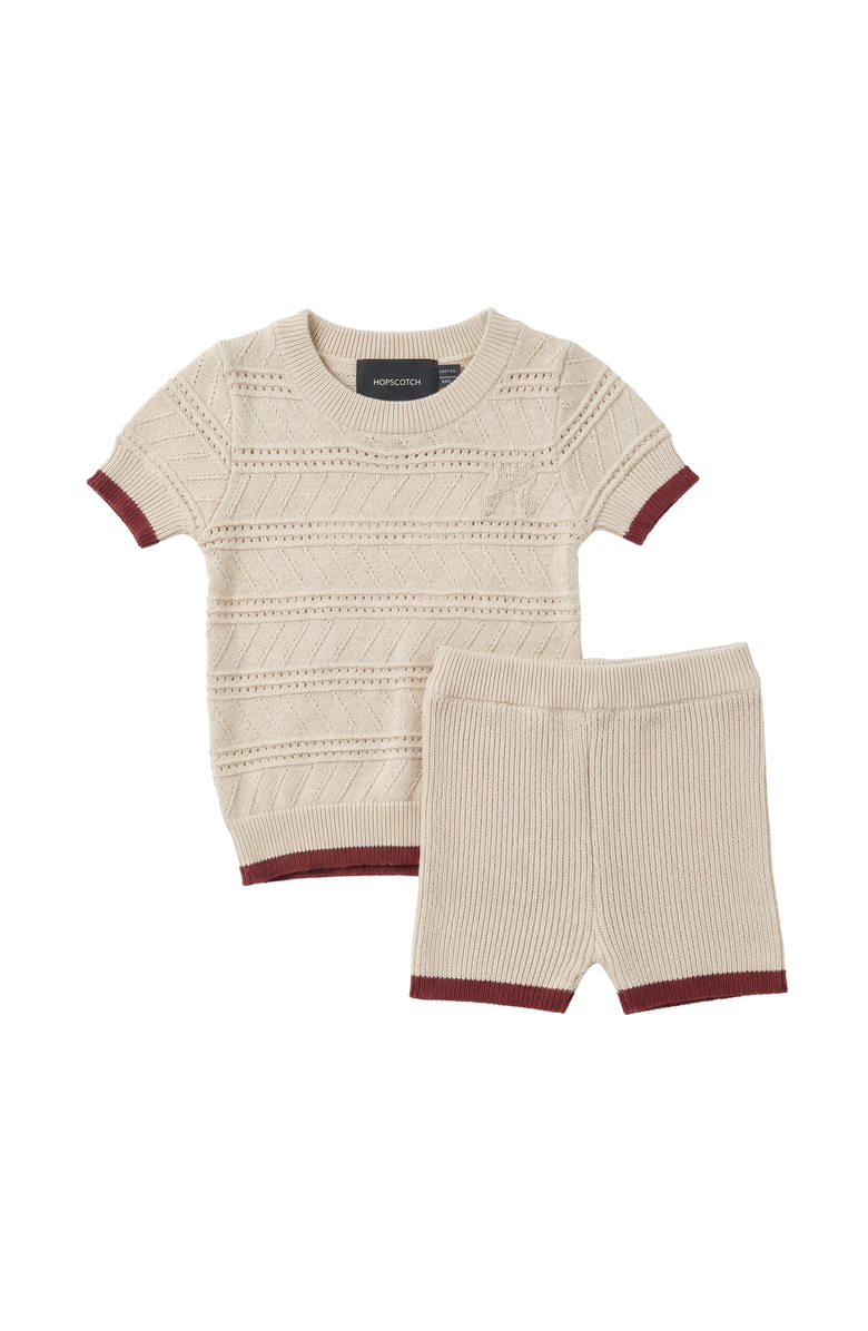 Hopscotch Textured Knit Short Sleeve Top and Shorts Set, Main, color, Natural
