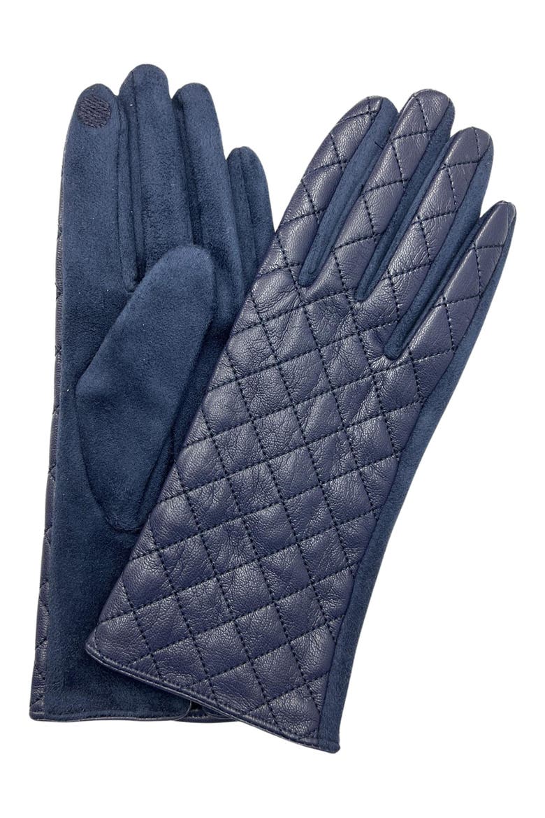 Quilted Faux Leather Gloves, Main, color, NAVY