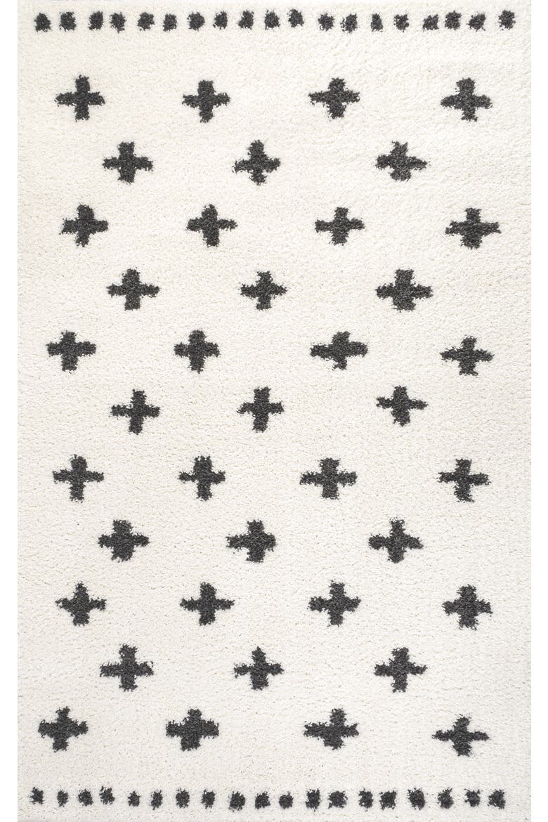 Cristo Berber Geometric Shag Area Rug, Main, color, White/Gray