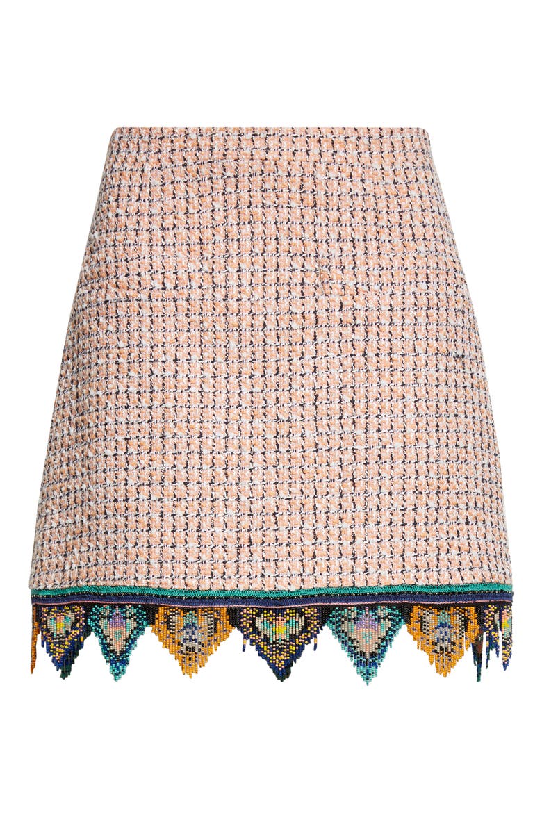 Bead Fringe Tweed Miniskirt, Alternate, color, MULTICOLOR ORANGE BASE