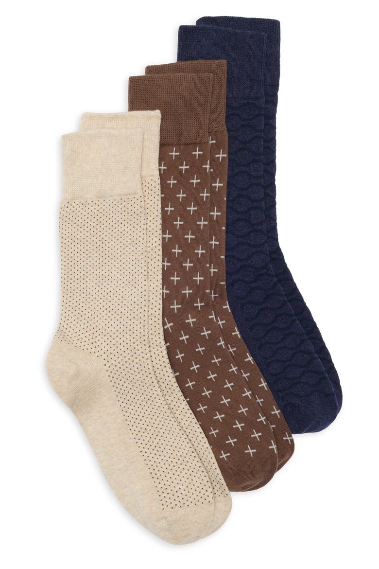 Assorted 3-Pack Crew Socks, Main, color, BROWN/ BLUE