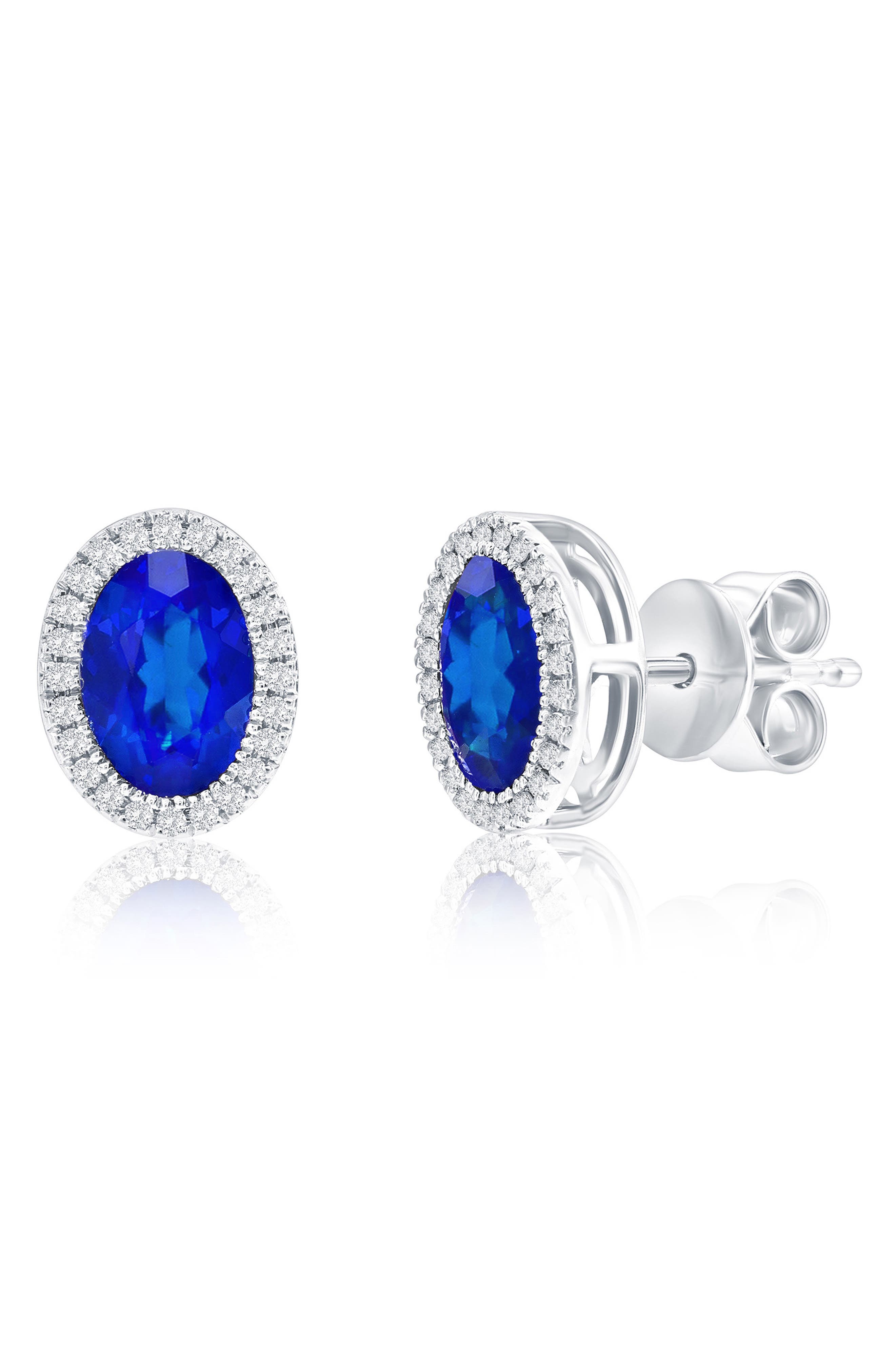 Lab Grown Sapphire & Diamond Halo Stud Earrings