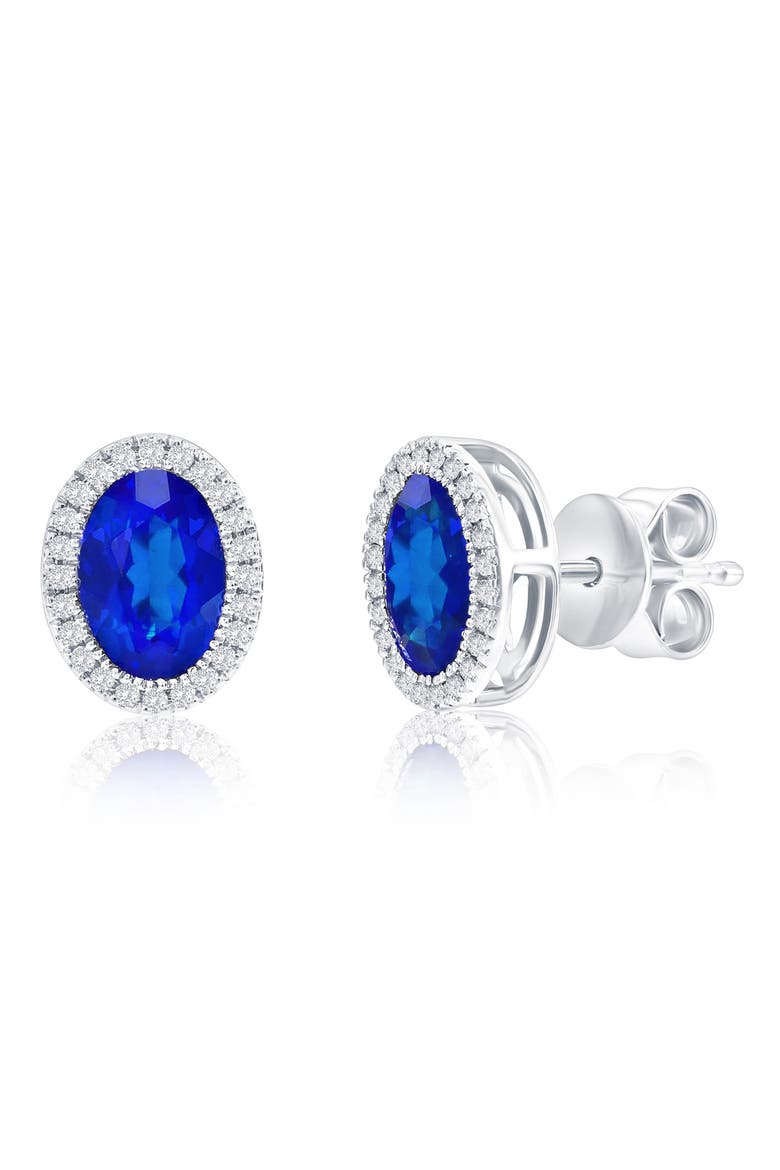 Lab Grown Sapphire & Diamond Halo Stud Earrings, Main, color, SAPPHIRE