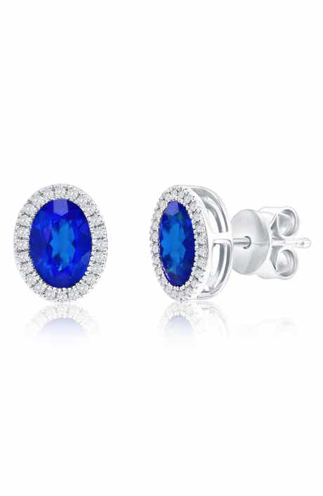 Lab Grown Sapphire & Diamond Halo Stud Earrings