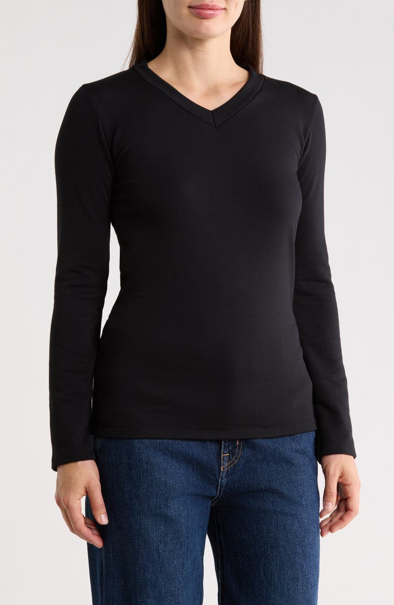 GO COUTURE V-Neck Long Sleeve T-Shirt, Main, color, Black