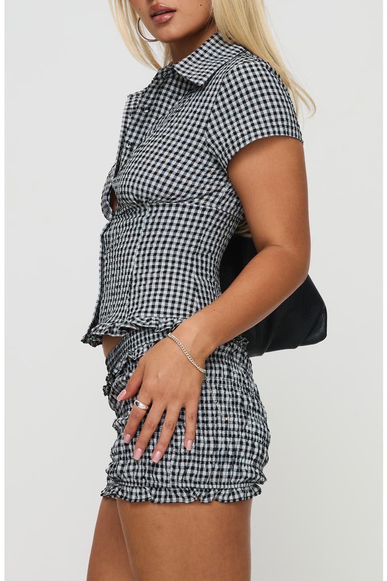 Covey Check Smocked Puff Sleeve Crop Shirt, Alternate, color, BLACK MULTI