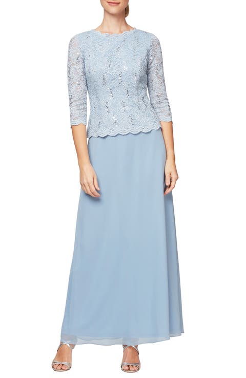 Sequin Lace & Chiffon Gown (Regular & Petite)