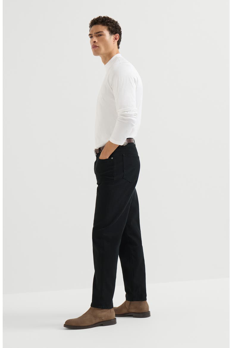 Garment-dyed denim iconic fit five-pocket trousers, Alternate, color, Black