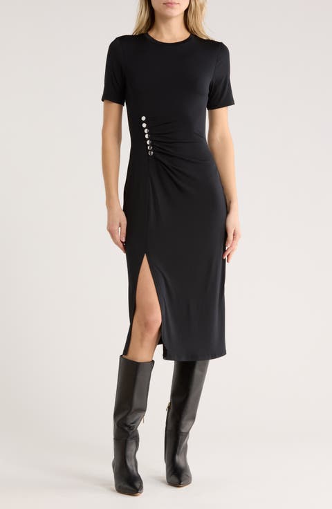 Lucille Pleated Studded Waist Dress