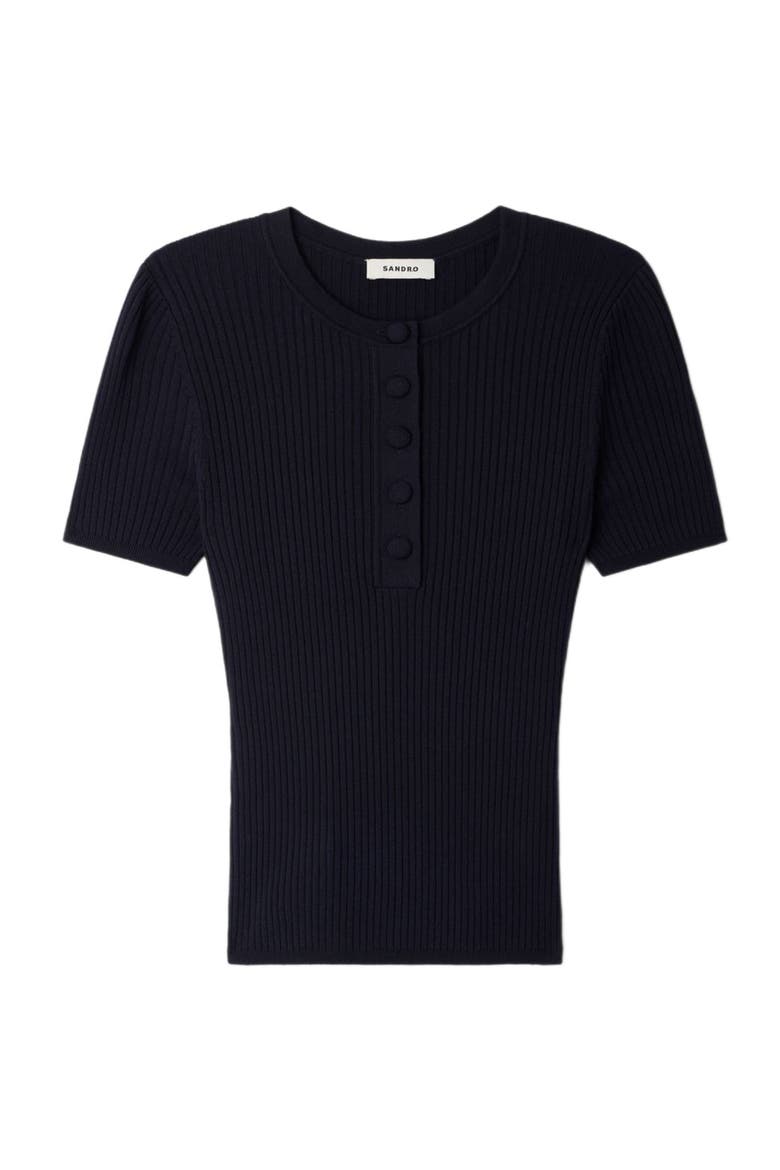 Ribbed short-sleeved sweater, Alternate, color, Navy blue