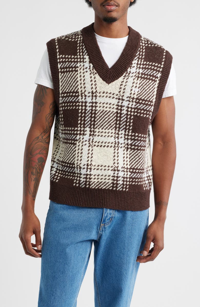 Obey Avon Plaid Sweater Vest, Main, color, Vanilla Multi