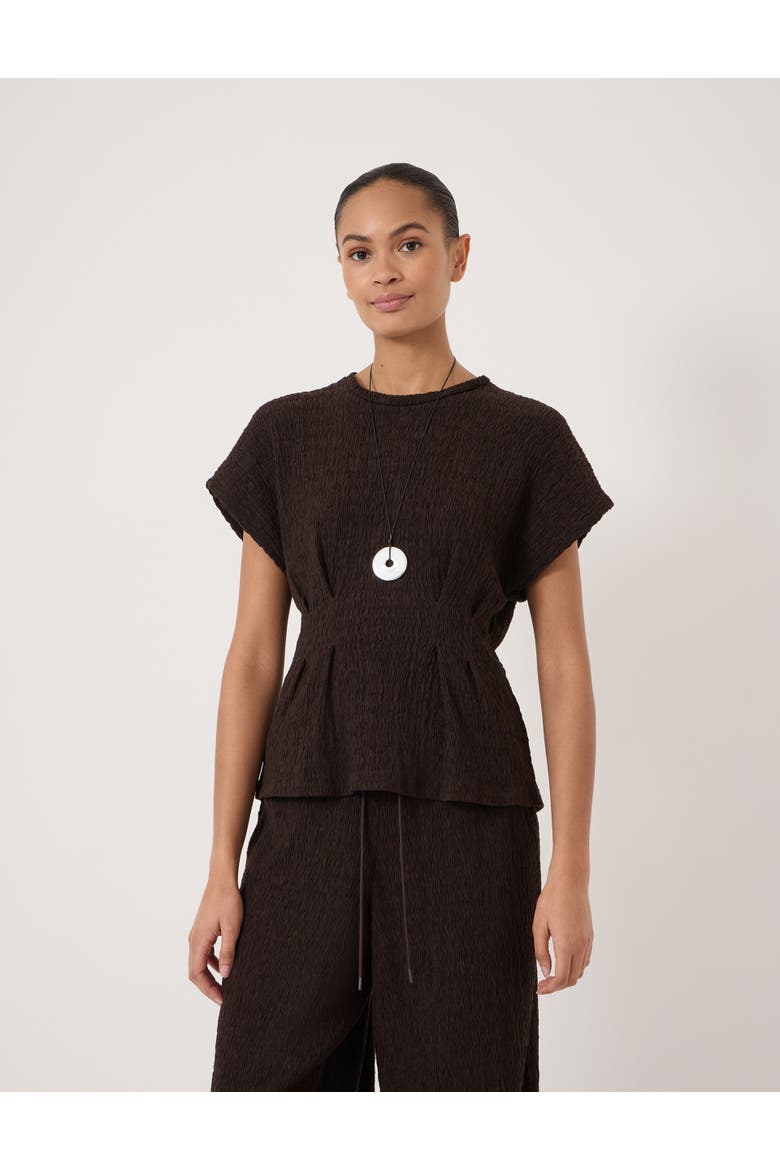 Keira Textured Pleat Release Jersey Top, Main, color, Dark Brown