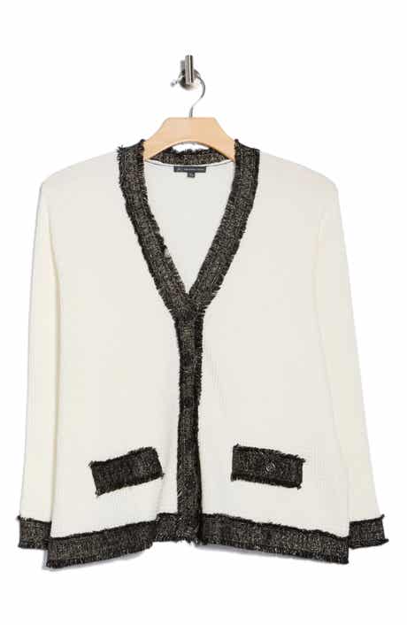 Adrianna Papell Fray Trim Waffle Knit Cardigan