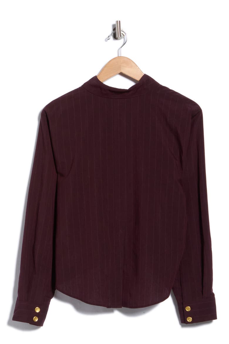 Cosette Crop Button-Up Shirt, Alternate, color, DARK MALBEC PINSTRIPE