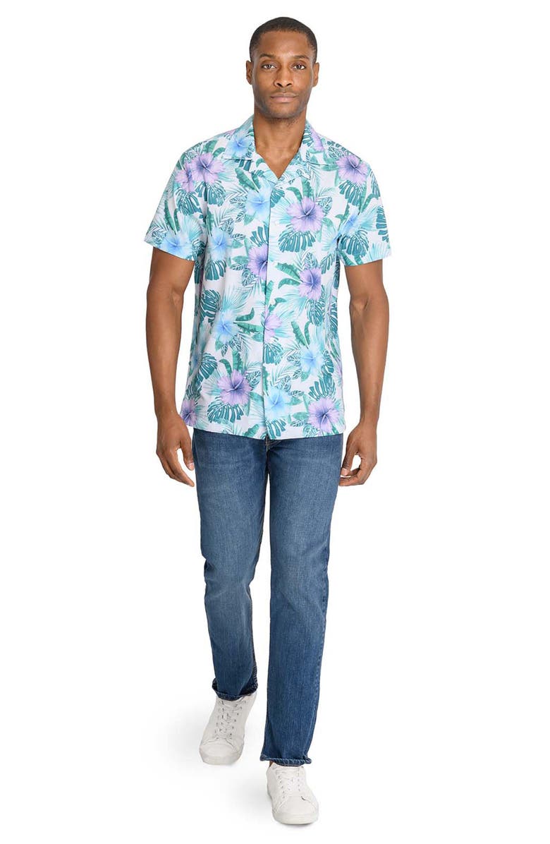 CONSTRUCT Slim Fit Floral Camp Shirt, Alternate, color, White/ Green