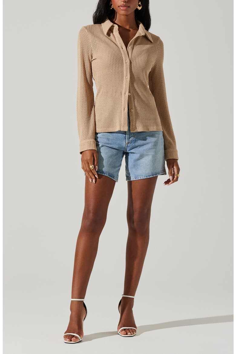 Celestia Button-Up Top, Alternate, color, TAUPE