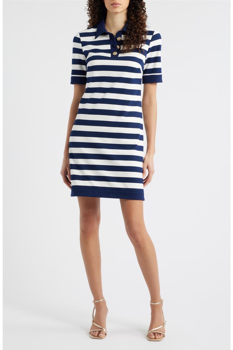 Stripe Knit Shift Dress, Main, color, NAVY IVORY